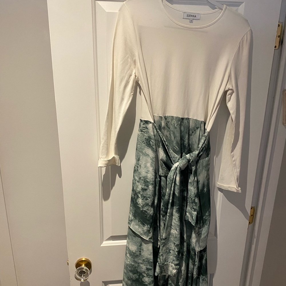 White and Green Tie-Dye Dress